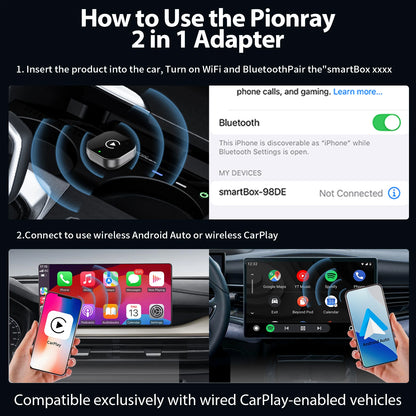New  2 in 1 Wireless Carplay Adapter&Android Auto Wireless Adapter, 5Ghz Wifi Type-C/Usb Plug Play Carplay Wireless